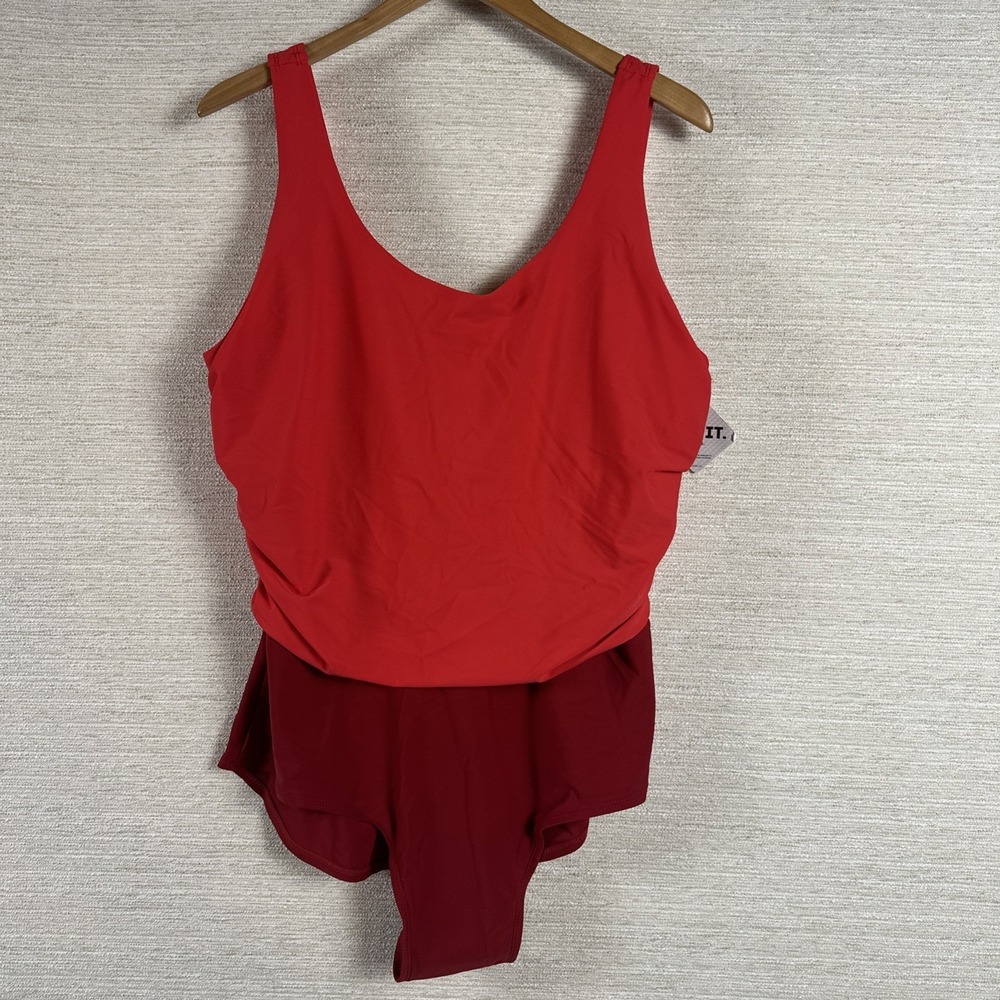 Islander Swimsuit 24W Plus Size Red One Piece Skirted Tummy Control NWT